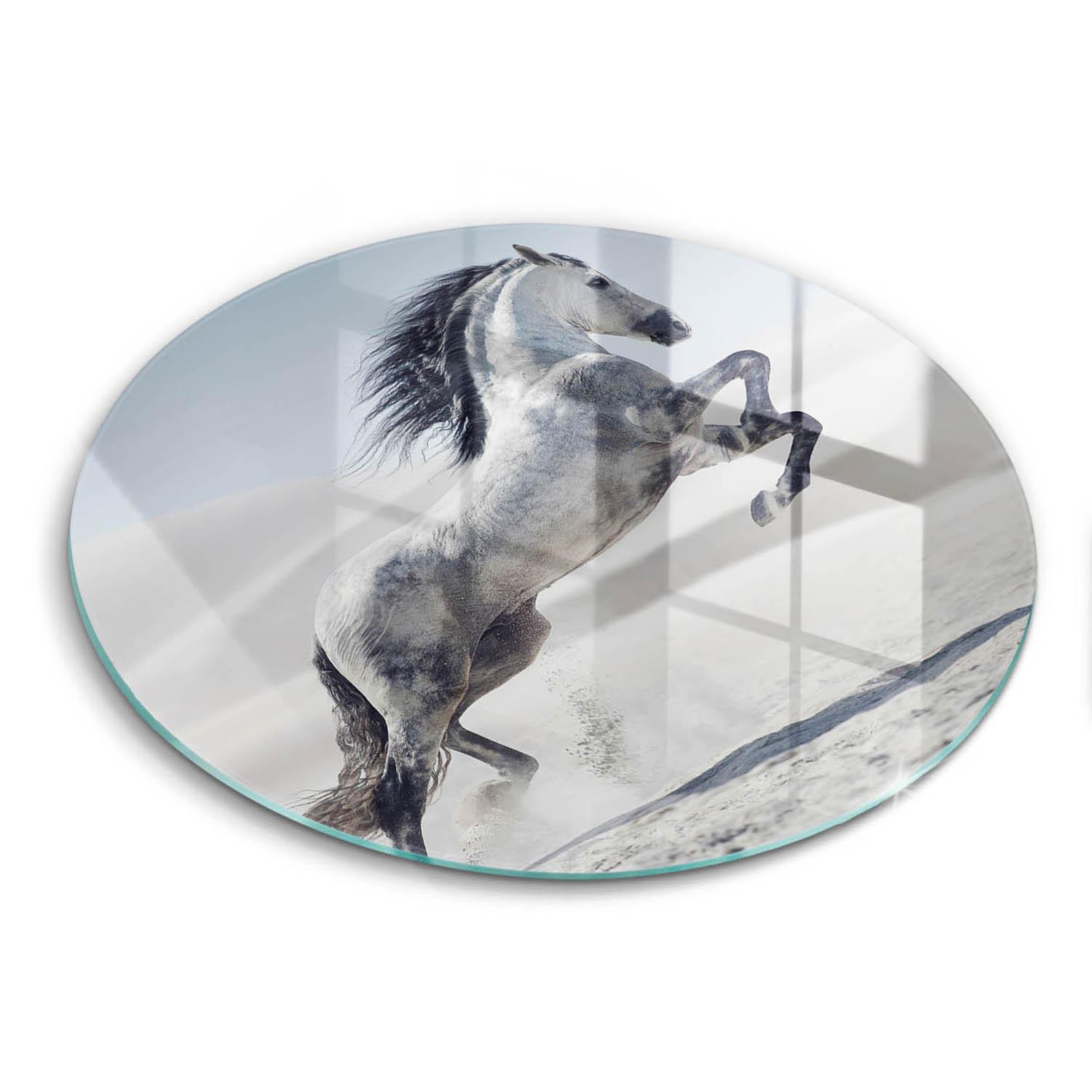 GLASPLATTE Ø 40 cm Weißes Rumänisches Pferd - Greige, Glas (40/40cm) - Wallfluent