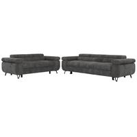 SITZGARNITUR PETERS 2+3 - Grau Cord - Schwarz/Grau, Textil/Metall (262/76/99cm) - MKS