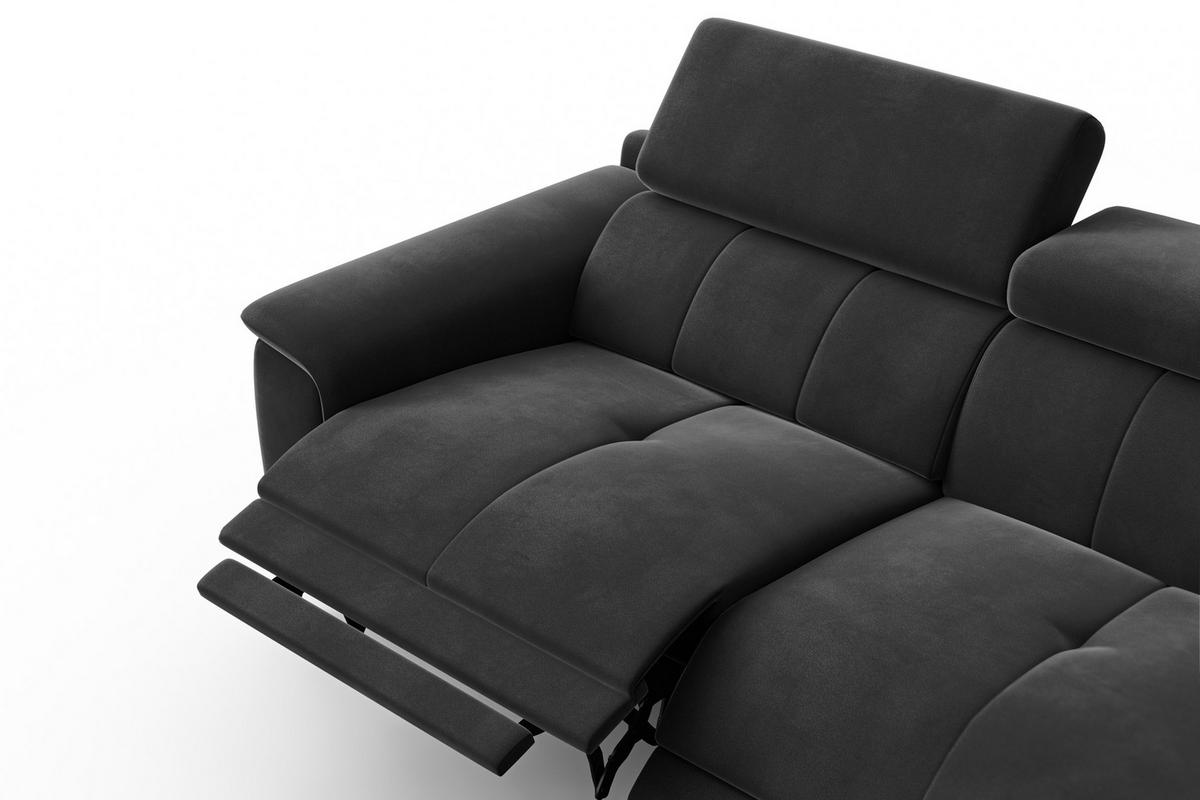SOFA RELAX FIERO 3-Sitzer, Schwarzer Veloursstoff - Schwarz, Holz/Textil (212/82/103cm) - Courtois Laville