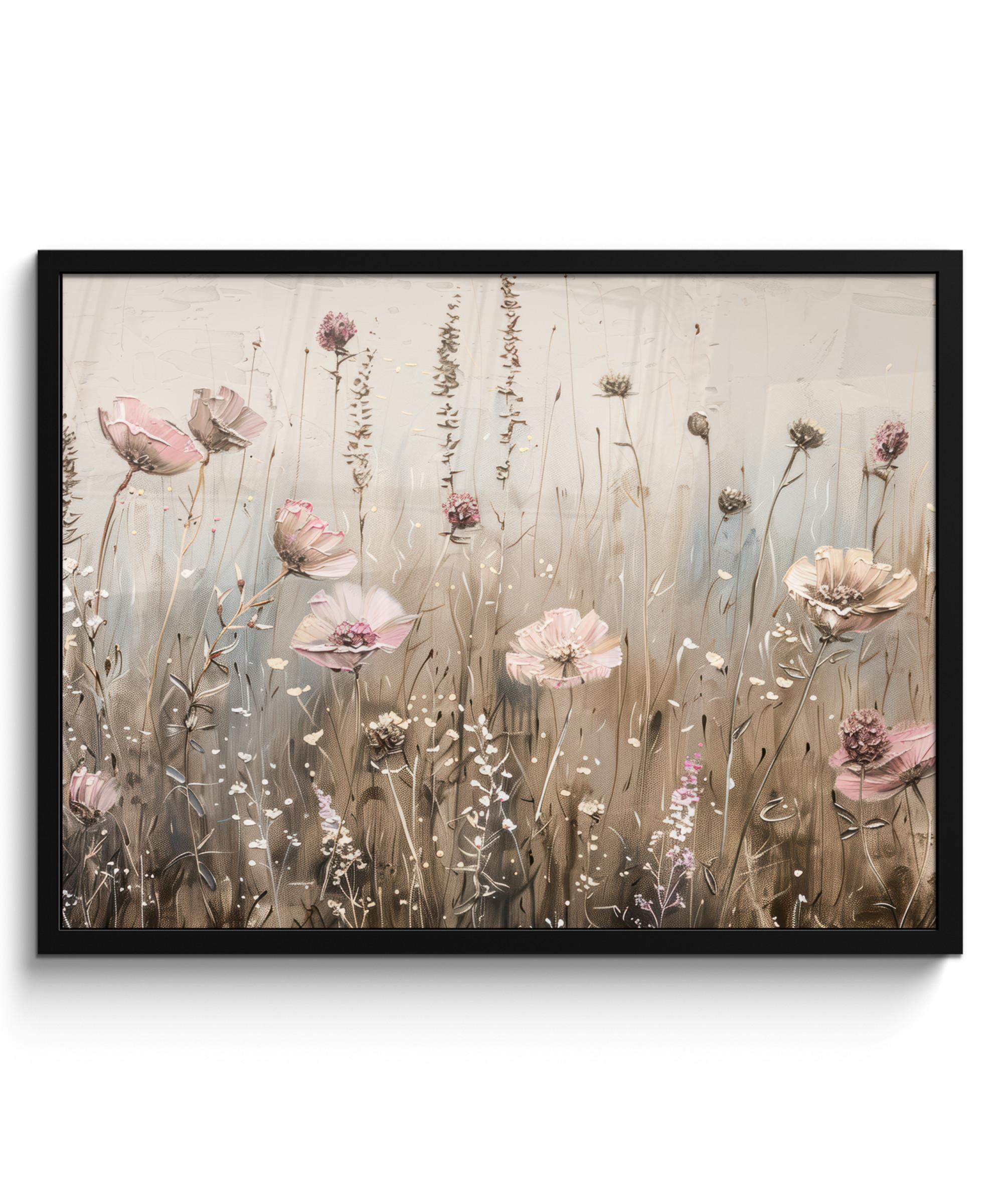 POSTER MIT RAHMENGERAHMTES BILD Blumen - Rosa - Modern - Beige 80x60 cm - Beige, Papier (80/60cm) - MuchoWow