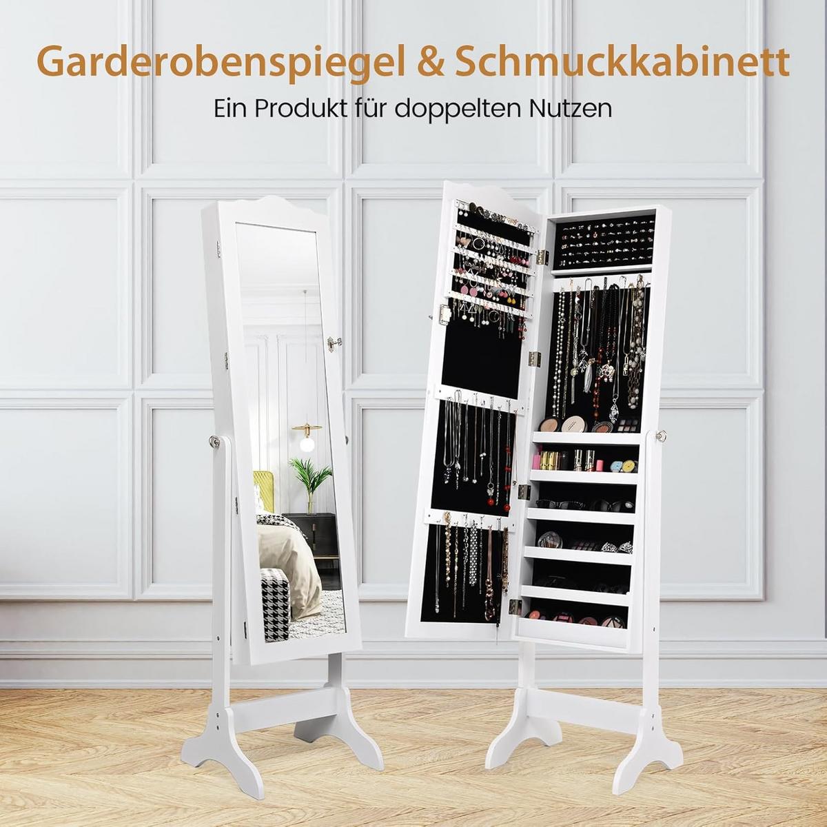 SCHMUCKSCHRANK 160cm Weiß - Weiß, Holz (45/160/37cm) - COSTWAY