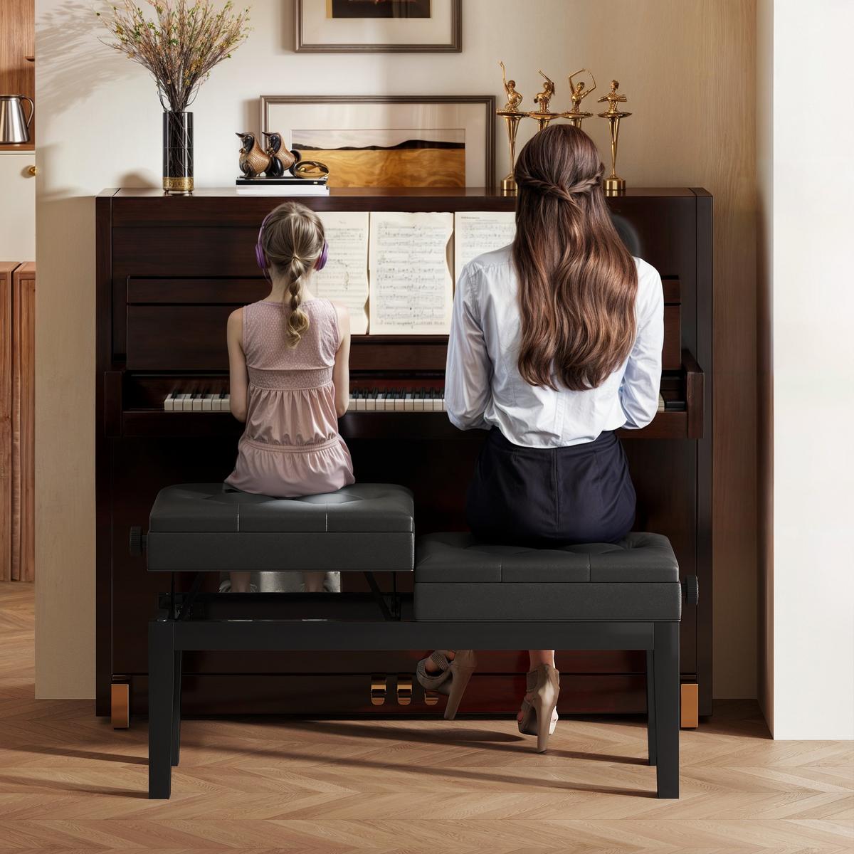 KLAVIERBANK mit Stauraum Pianobank Kunstleder, Schwarz - Schwarz, Kunststoff (37/58/105cm) - HOMCOM