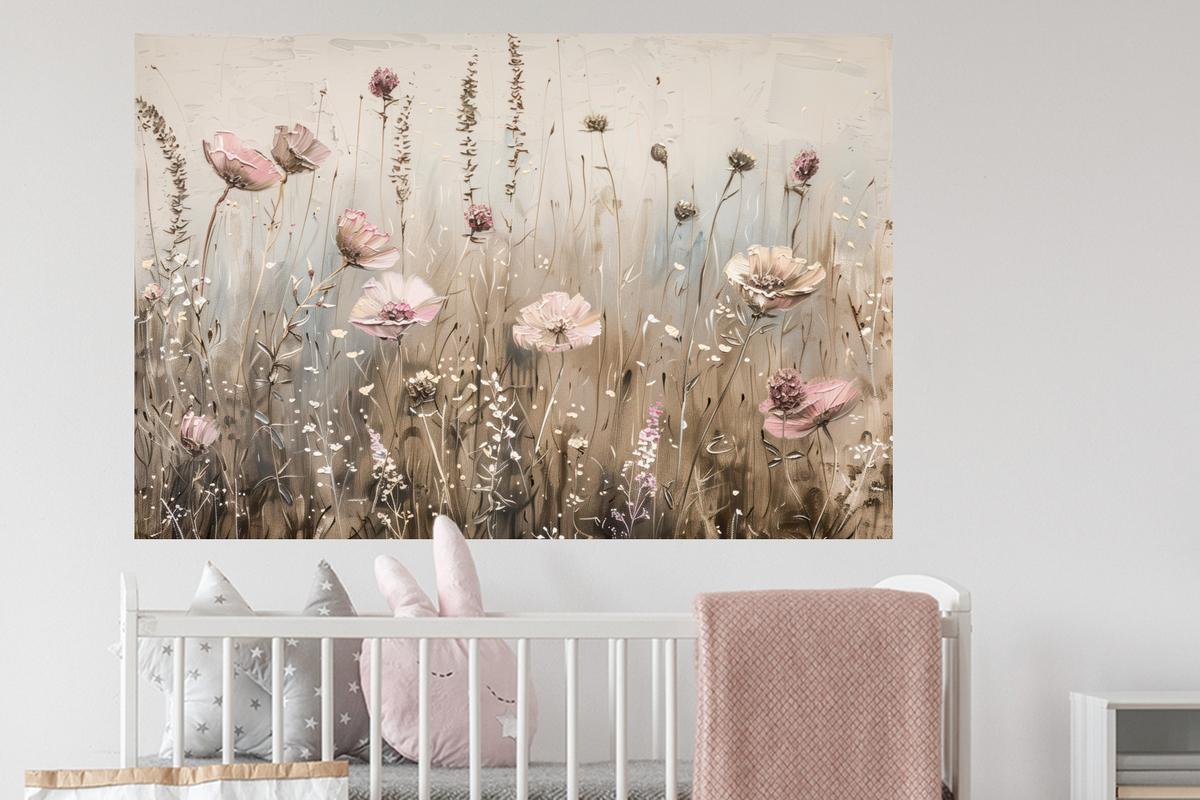 WANDTATTOO Blumen - Rosa - Modern - Beige Wandsticker 120x80 cm - Beige, Kunststoff (120/80/0.1cm) - MuchoWow