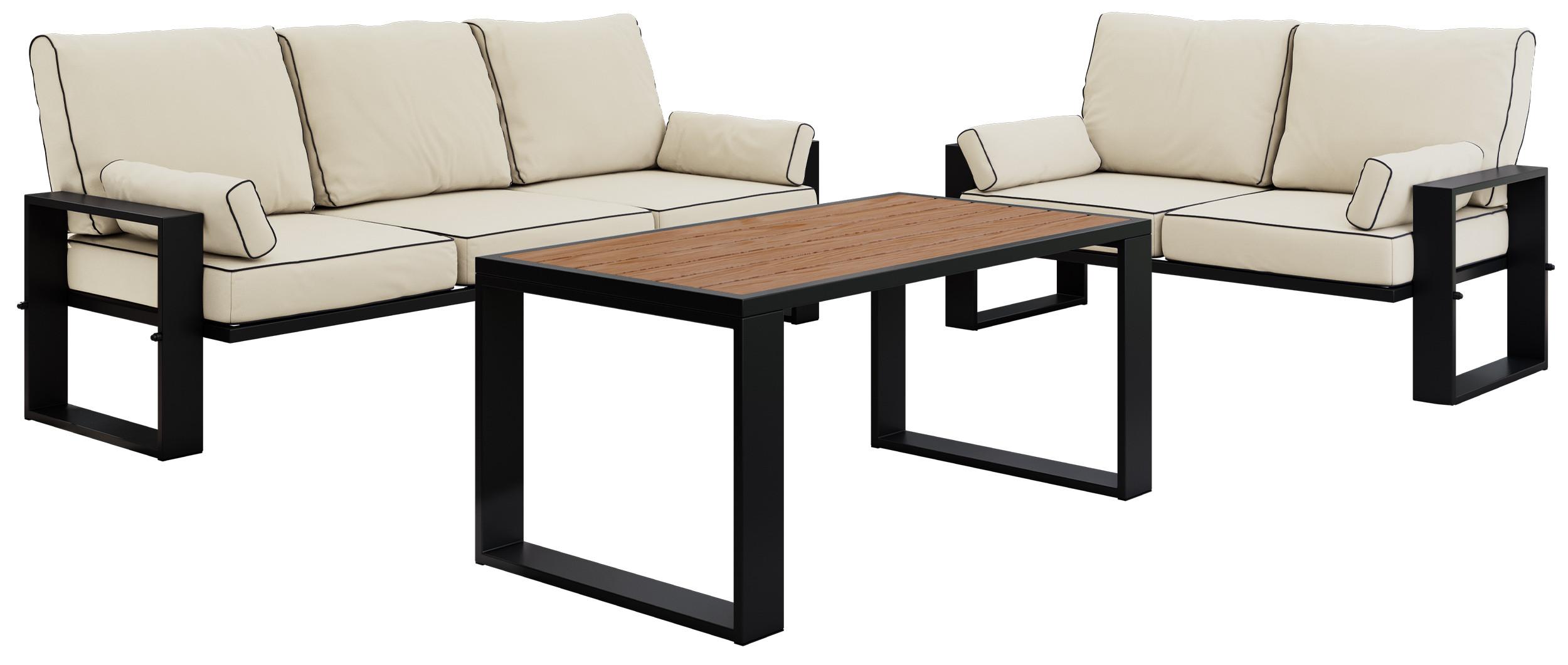 GARTENMÖBEL-SET ELBA: 1x Tisch, 2x Sofa - Beige - Beige, Textil - MKS