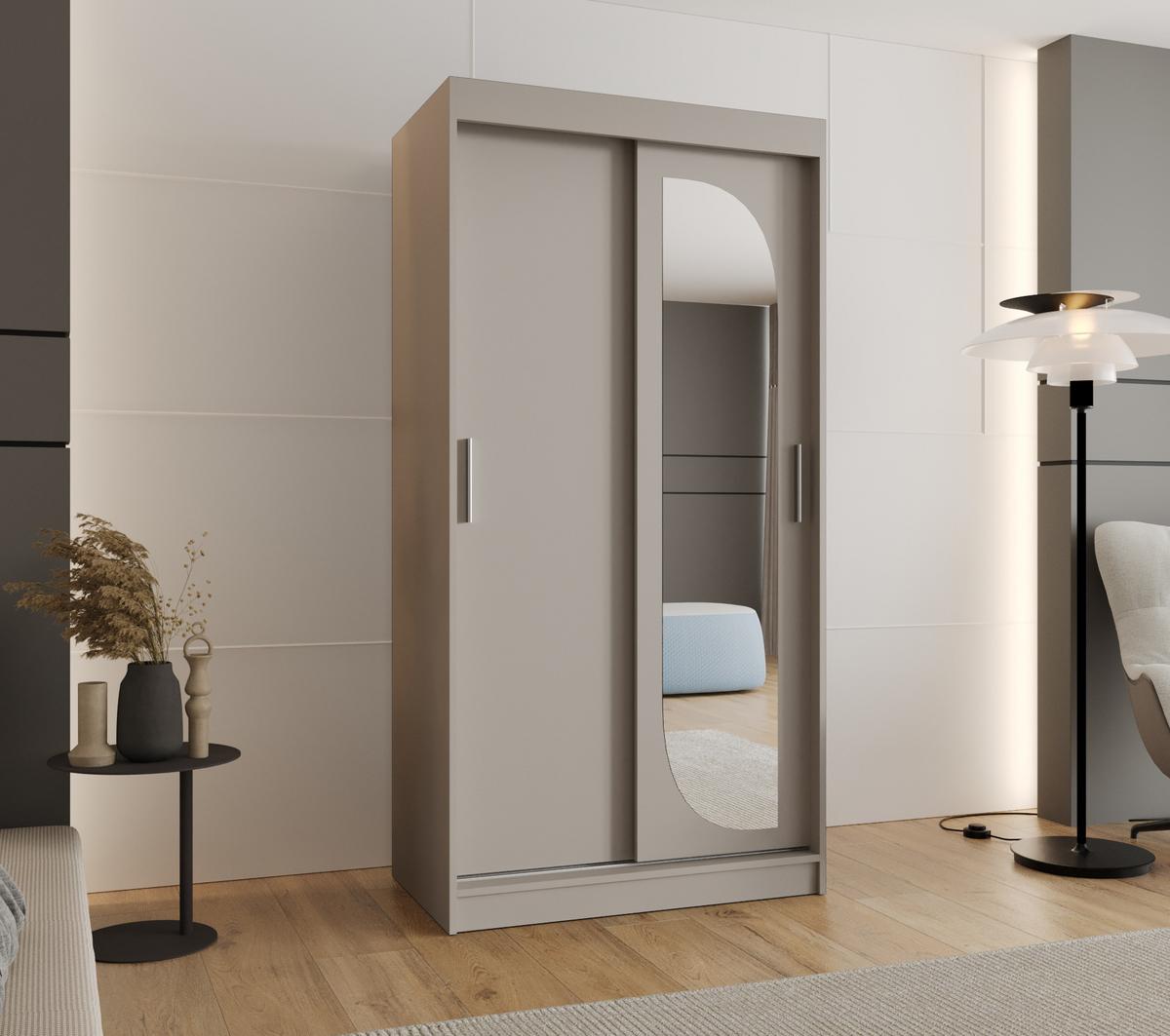 SCHIEBETÜRENSCHRANK mit Spiegel LUCY 200/100/62 2-türig - Kaschmir/Silberfarben, Holz (100/200/62cm) - MÖBEL KRYSPOL