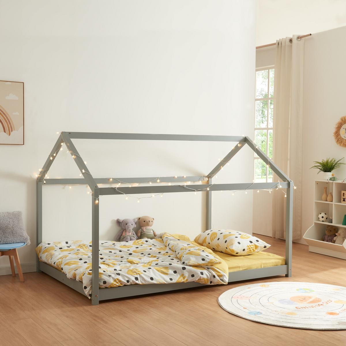 HAUSBETT Cerro - Grau, Holz (120/200cm) - [en.casa]