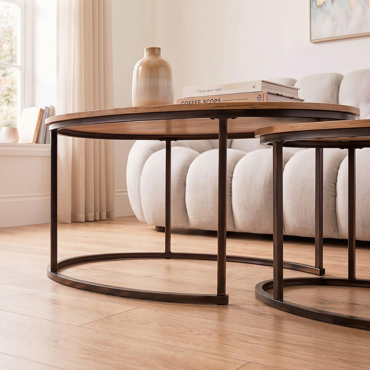 2ER-SET COUCHTISCHE ovale ineinanderstellbare in Eichenoptik 60/45/90 cm - Eschefarben, Holzwerkstoff (66/60/45cm) - Calicosy