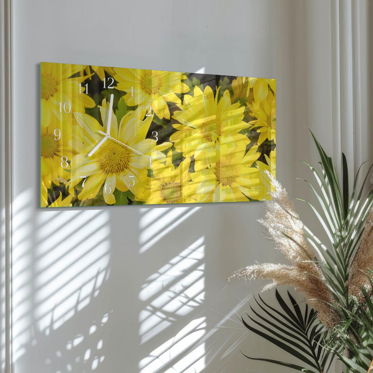 WANDUHR aus Glas 60x30 cm - Gelbe Blüten - Gelb, Glas (60/30/0.4cm) - TULUP
