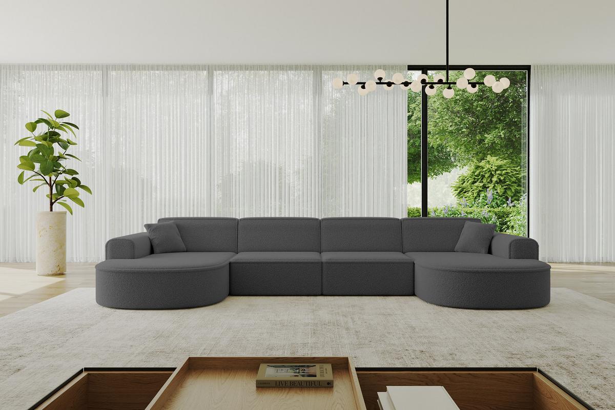 WOHNLANDSCHAFT MARI-U2 - 388x171x79 cm Grau Bouclé - Schwarz/Grau, Holzwerkstoff/Kunststoff (388/79/171cm) - ALTDECOR