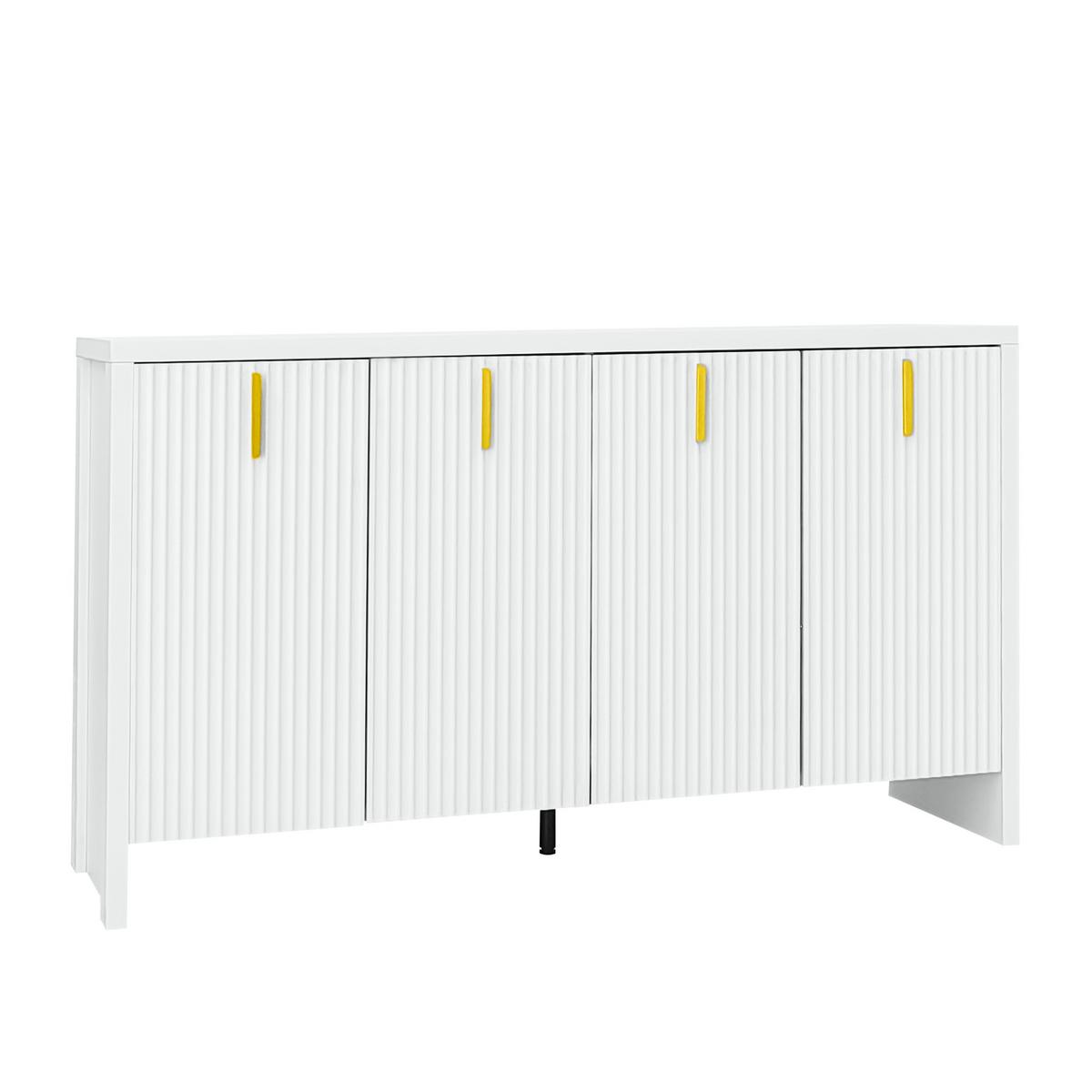 SIDEBOARD weiß & gold 140 cm mit Riffel-Optik & verstellbaren Böden - Weiß, Holzwerkstoff (140/80/38cm) - Urban Meuble