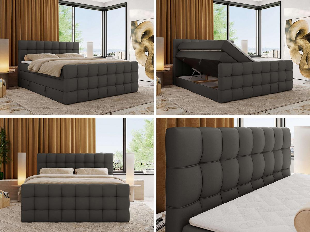 BOXSPRINGBETT ALTIVO KING DUO 140/200 - Grau Kunstleder - H4 - Grau, Textil (140/200cm) - MKS