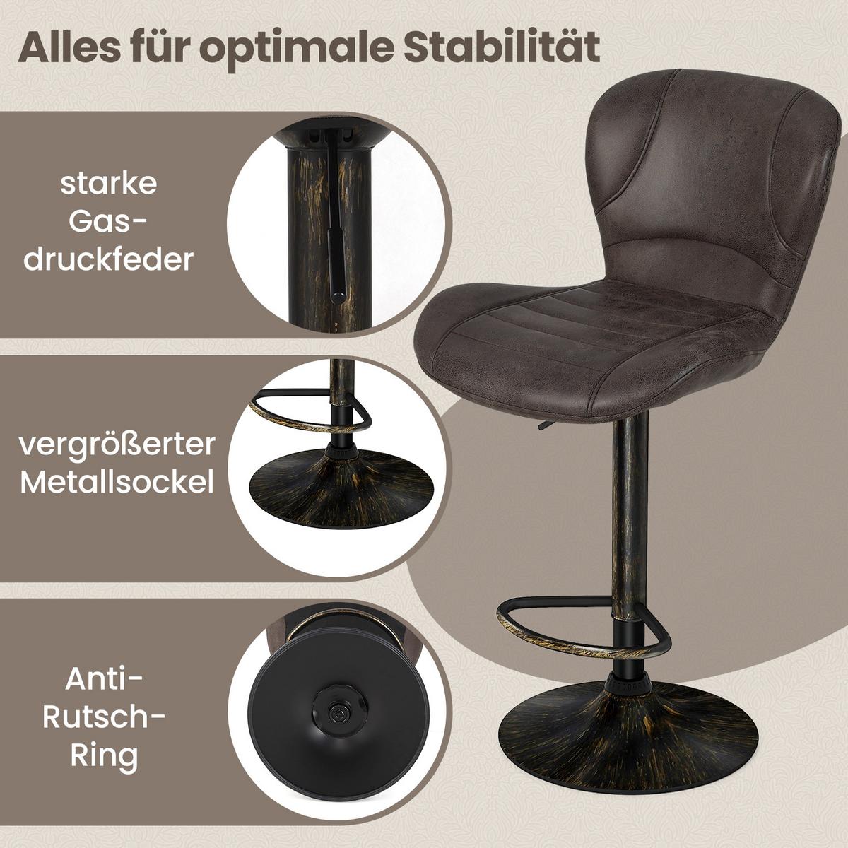 BARHOCKER Braun(2er-Set) - Braun, Metall (56/93/47cm) - COSTWAY
