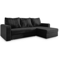 ECKSOFA CARL Schwarz Plüsch-Stoff mit Schlaffunktion - Schwarz/Grau, Holz/Kunststoff (236/150cm) - MASSENO