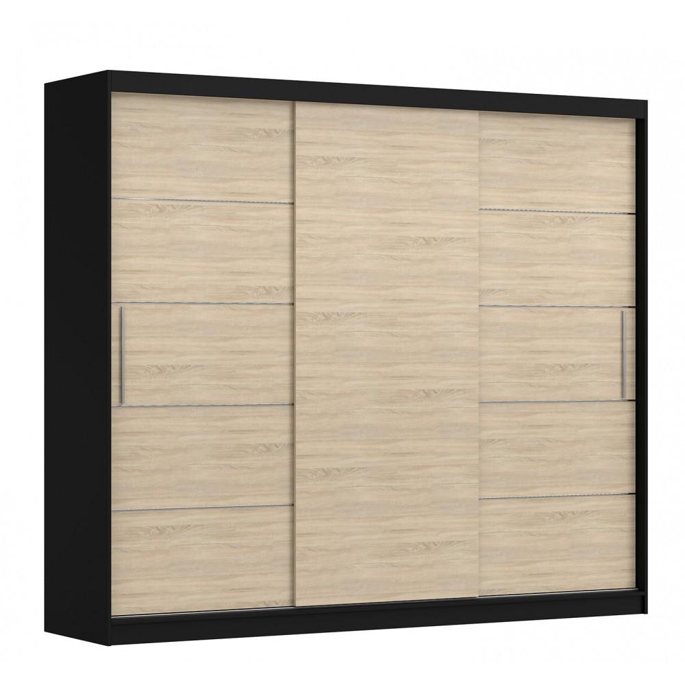 SCHWEBETÜRENSCHRANK Alba ohne Spiegel Schwarz/Sonoma Eiche, ohne LED Beleuchtung 250 cm - Alufarben/Schwarz, Holzwerkstoff/Metall (250/218/61cm) - imoebel24