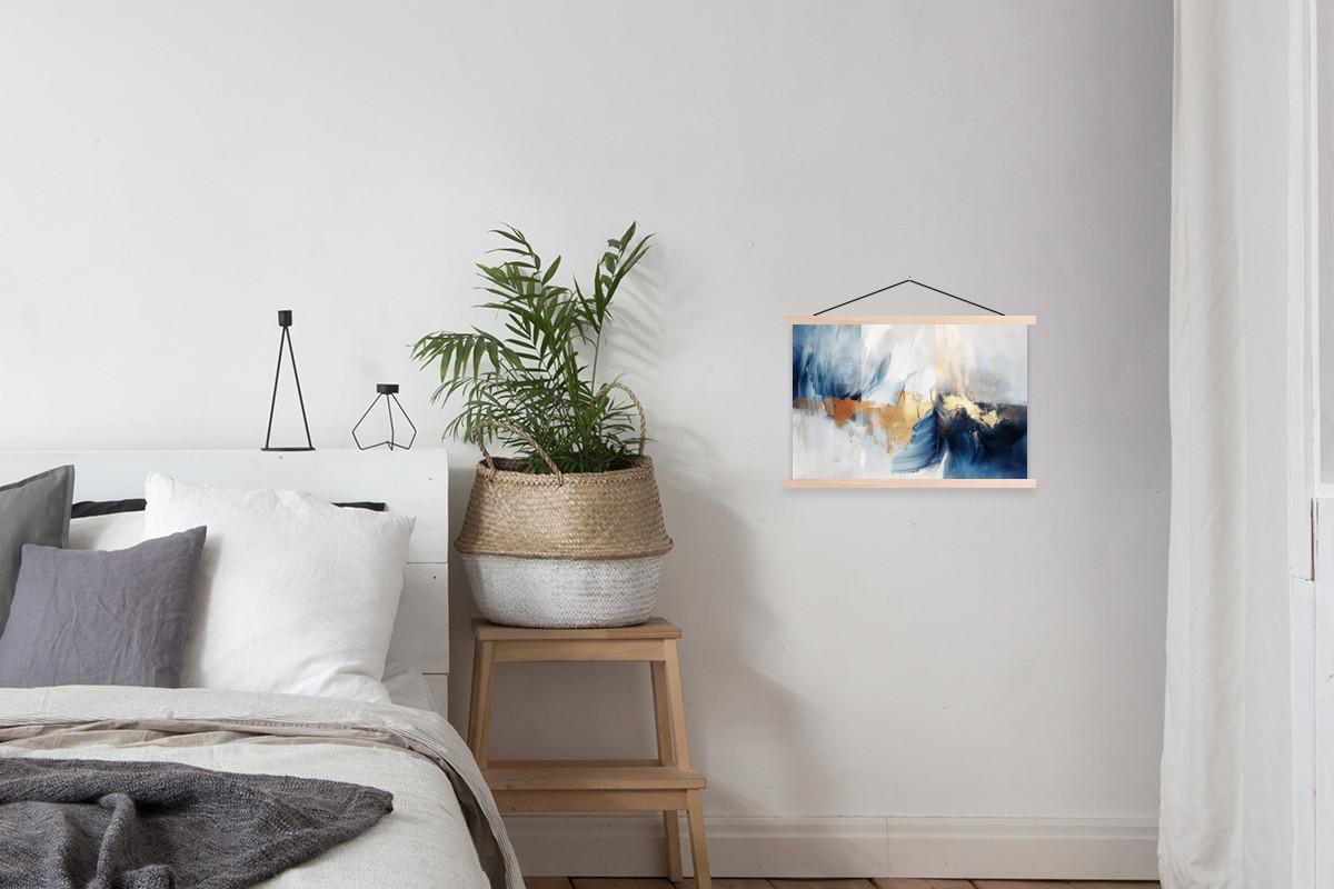 POSTER MIT MAGNETLEISTEN Gold - Blau - Aquarell - Kunst - Modern Wandbilder 60x40 cm - Hellblau, Textil (60/40/0.15cm) - MuchoWow