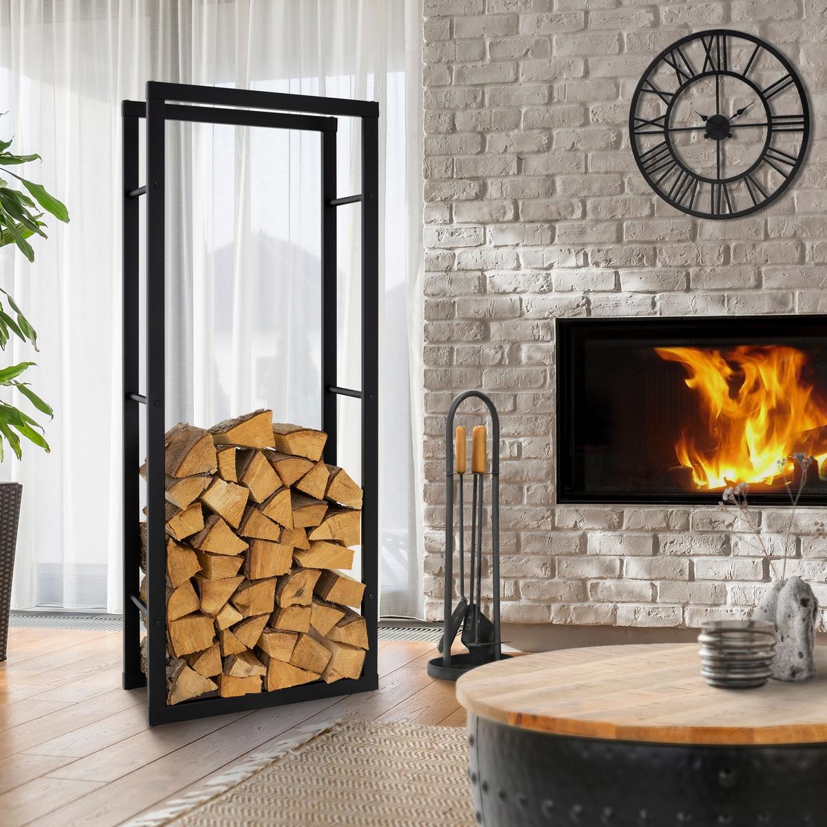 KAMINHOLZREGAL 60x150x25 cm rechteckig Schwarz aus Metall Innen/Außen - Schwarz, Metall (25/150/60cm) - ML-DESIGN