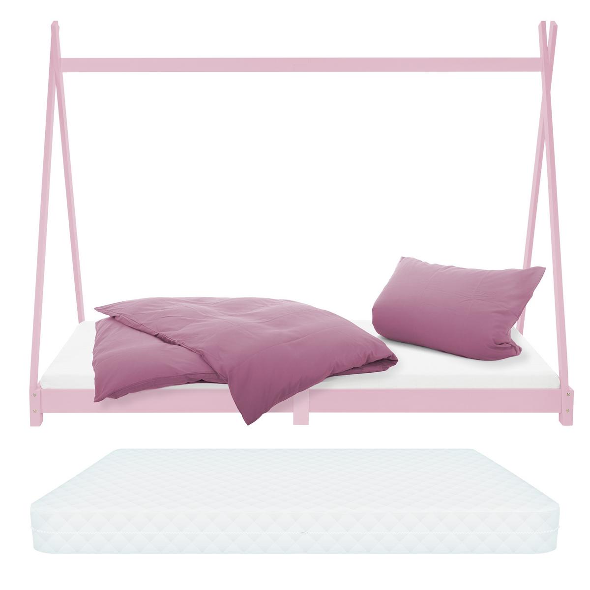KINDERBETT Tipi mit Matratze 90x200 cm Rosa - Pink, Holz (90/200cm) - ML-DESIGN