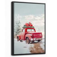 LEINWAND Bilder mit Rahmen - Auto - Rot - Geschenke - Winter - Schnee - Weihnachten - 20x30 - Rot, Textil (20/30cm) - MuchoWow