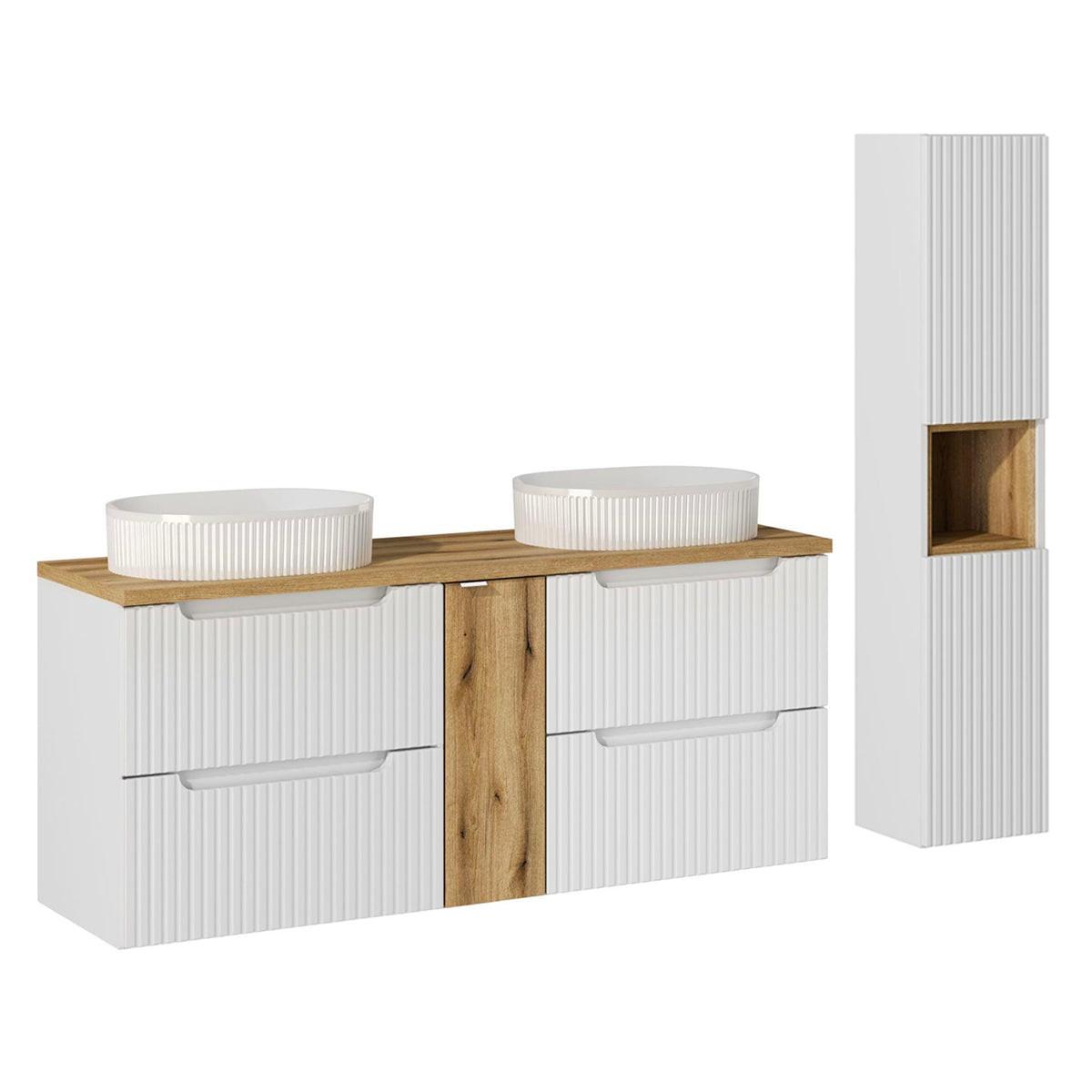 BADMÖBEL 140.4cm Riva 2er-Set Weiß und Holz - Weiß, Holzwerkstoff (140.4/59/40cm) - Petits-meubles