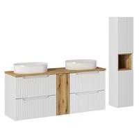 BADMÖBEL 140.4cm Riva 2er-Set Weiß und Holz - Weiß, Holzwerkstoff (140.4/59/40cm) - Petits-meubles