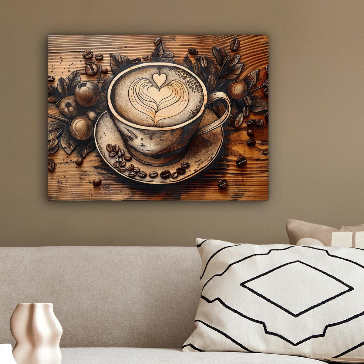 LEINWANDBILD Kaffee - Vintage - Braun - Tasse - Holz Wandbild 40x30 cm - Braun, Textil (40/30cm) - MuchoWow