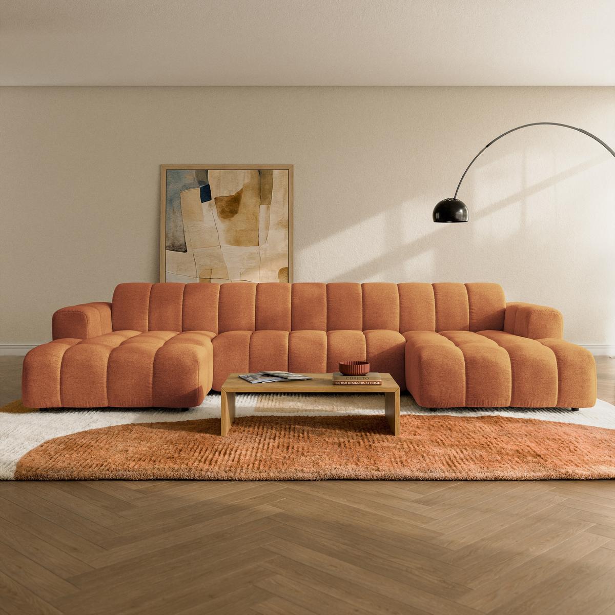WOHNLANDSCHAFT AENIS Orange Strukturstoff - Orange, Holz (398/85/165cm) - MASSENO