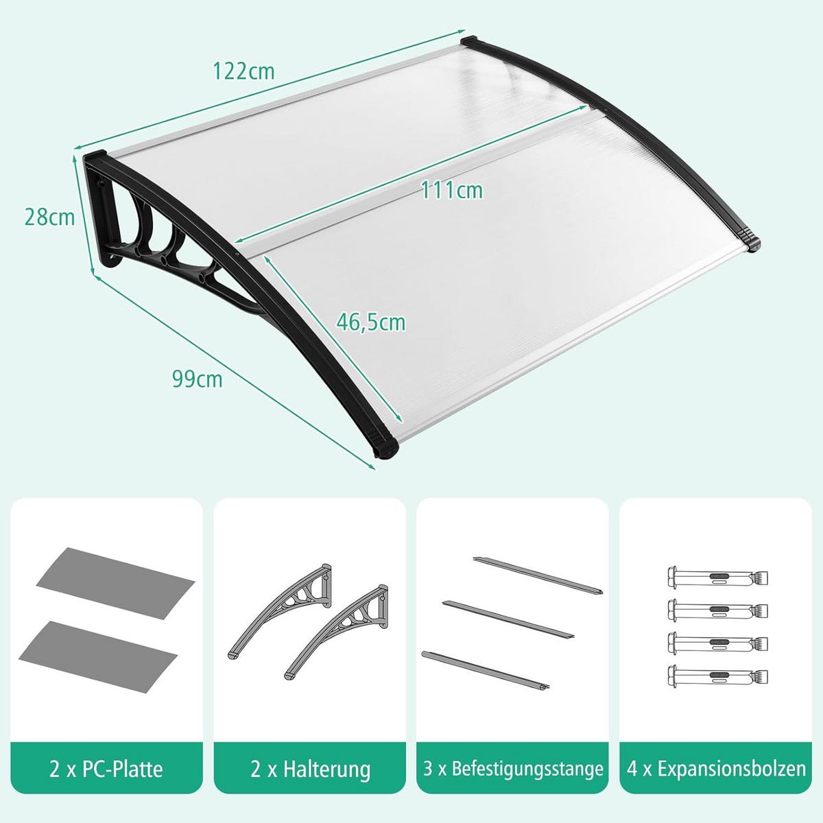 HAUSTÜRVORDACH Transparent - Transparent, Kunststoff (122/28/99cm) - COSTWAY