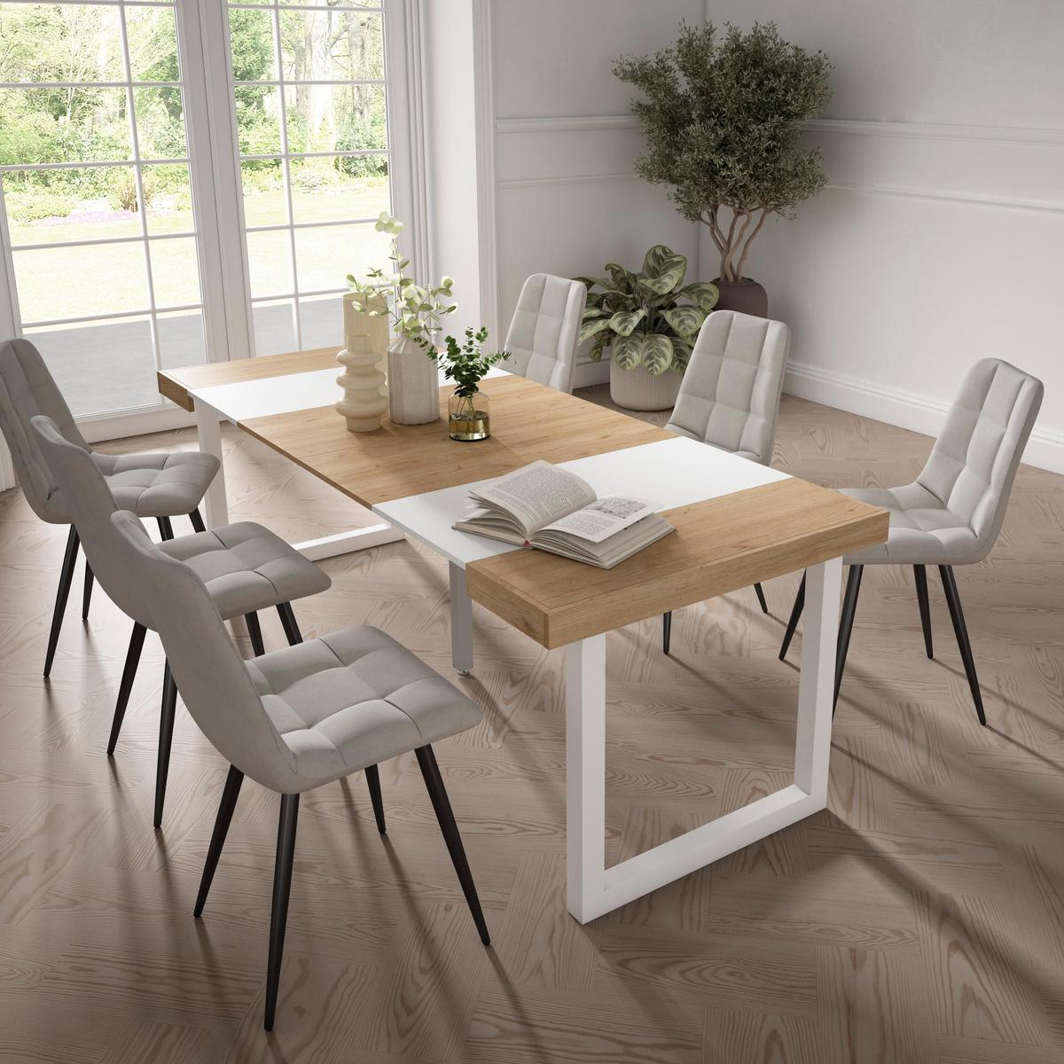 KONSOLENTISCH ausziehbar 58 bis 222cm, für 10 Gäste, eiche weiß, 90/58/73cm - Eichefarben/Weiß, Holzwerkstoff (90/222/73cm) - Skraut Home
