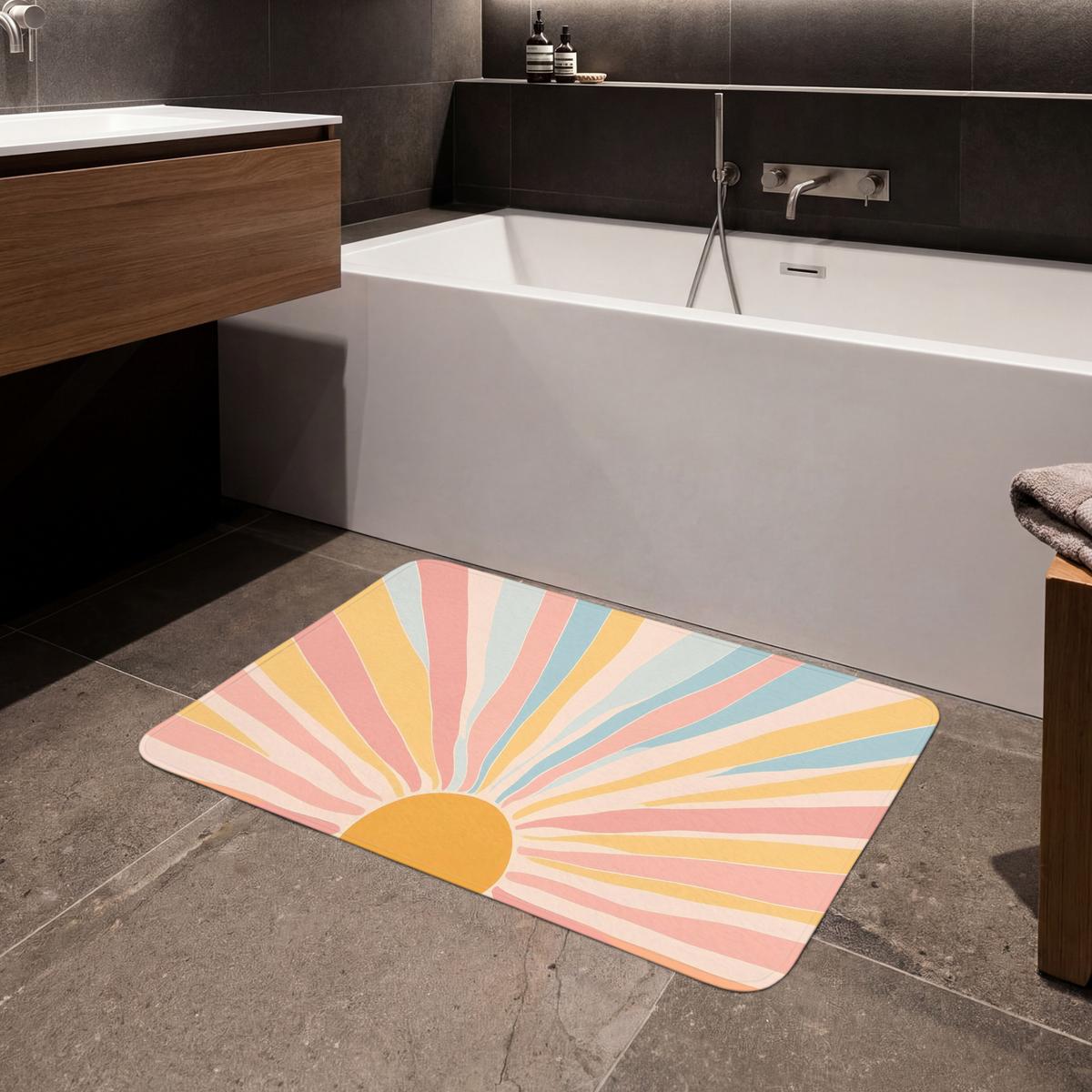 BADEMATTE Illustration - Sonne - Pastellfarben 90x60 cm - Pastellblau, Textil (90/60cm) - OnlyWow