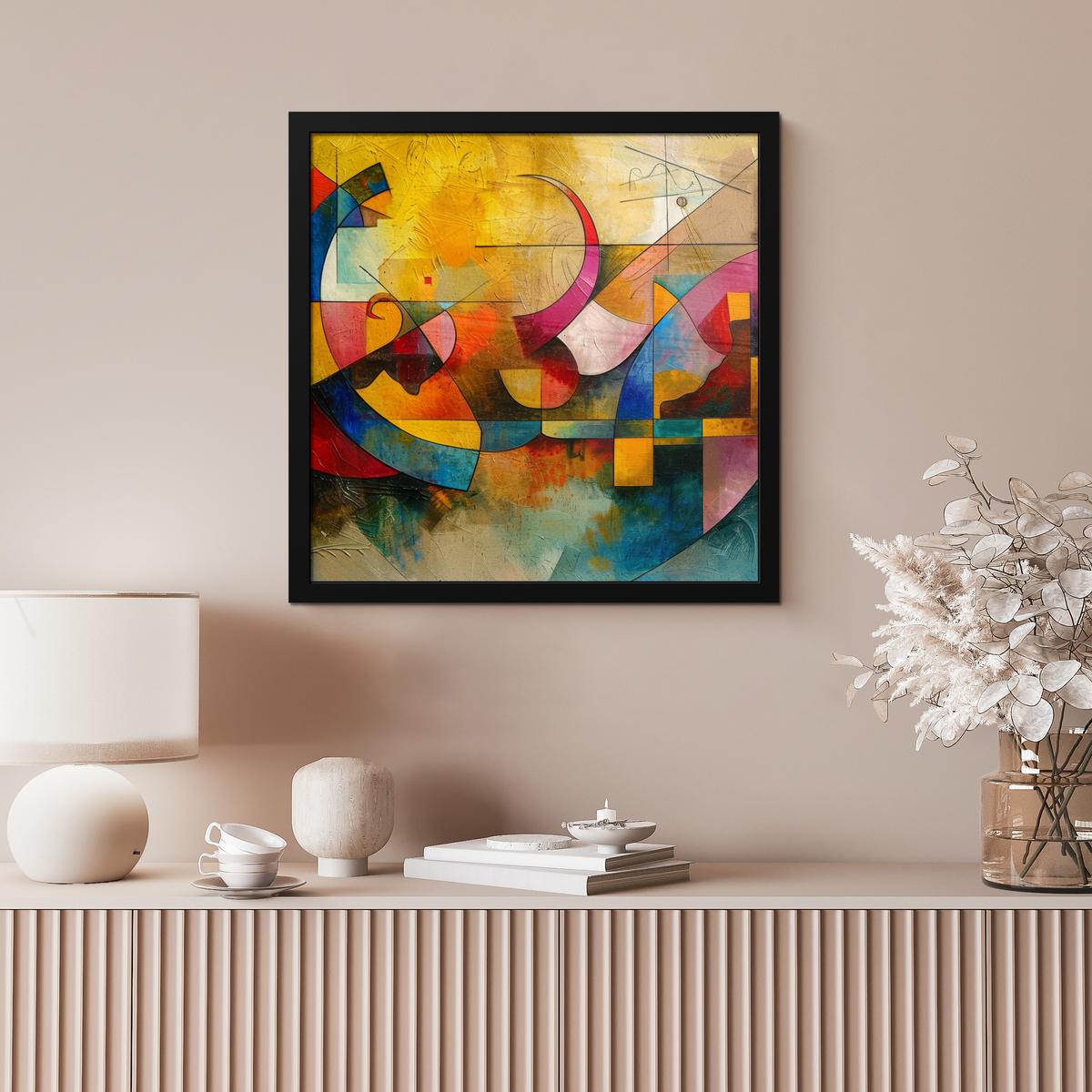 POSTER MIT RAHMENGERAHMTES BILD Kunst - Abstrakt - Modern 40x40 cm - Gelb, Papier (40/40cm) - MuchoWow