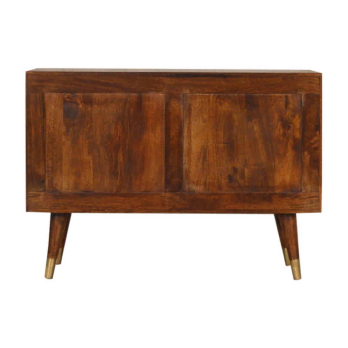 SIDEBOARD Kastanien-Finish, 3 Schubladen, 1 großes Regal, Braun und Gold - Braun, Mangoholz/Holz (35/60/85cm) - Artisan Furniture