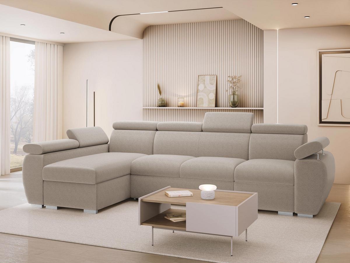 ECKSOFA Boston LCP, Seite: Links LCP+2R+1P(65) - Silberfarben/Naturfarben, Holz/Textil (320/170cm) - MIRJAN24