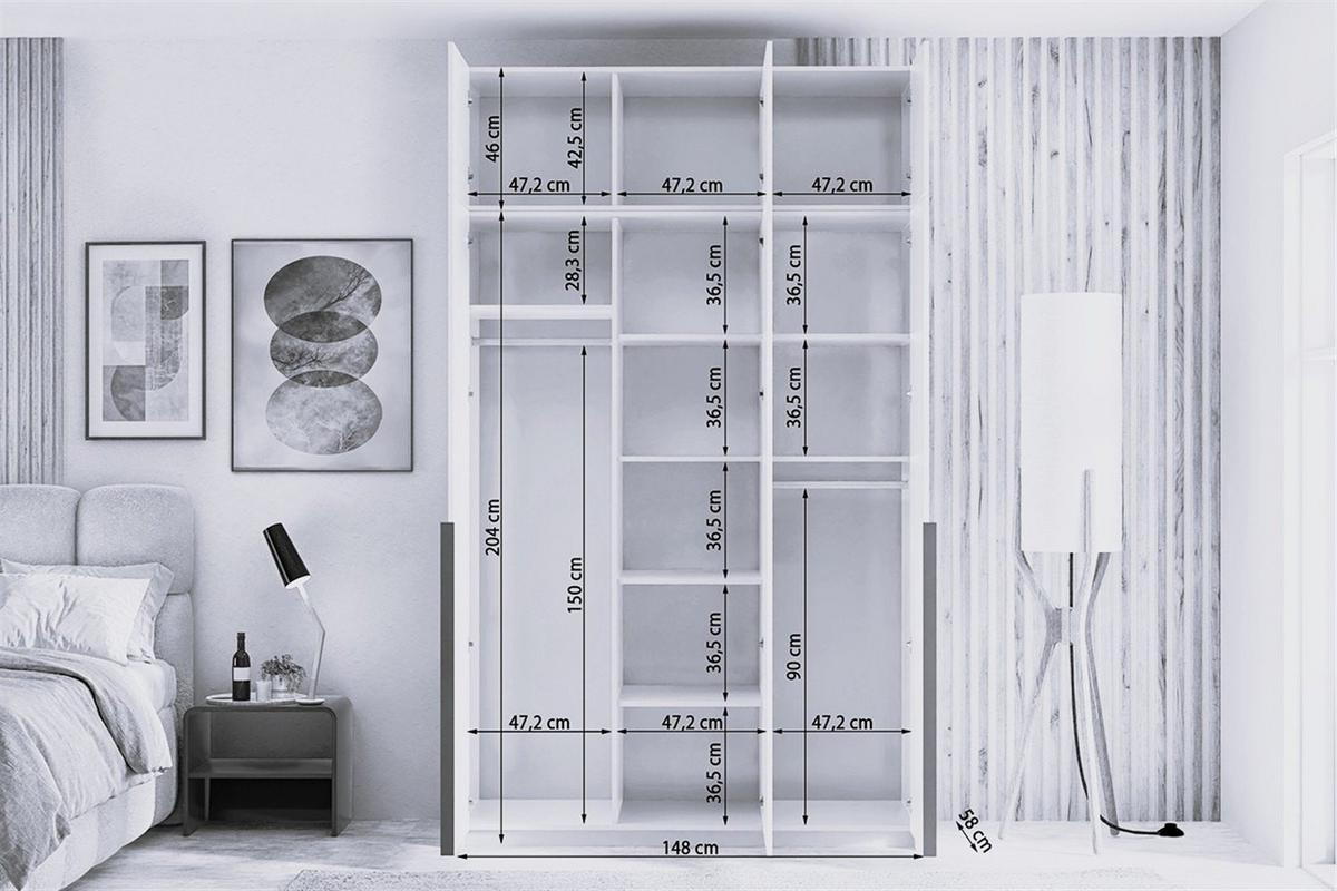 DREHTÜRENSCHRANK AMARA 148/250/58cm 3-türig Eiche Artisan - Eiche Artisan, Holzwerkstoff (148/250/58cm) - MASSENO