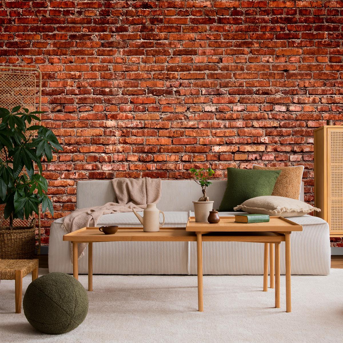 FOTOTAPETE für Wohnzimmer Alte Rote Ziegelwand Rustikal 350x256 - Rot/Orange, Papier (350/256cm) - Muralo