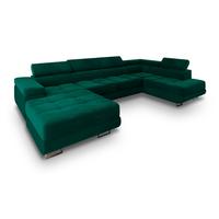 WOHNLANDSCHAFT CASONE R-S Grün Velours-Stoff mit Schlaffunktion - Silberfarben/Grün, Holz/Textil (345/90/202cm) - MASSENO