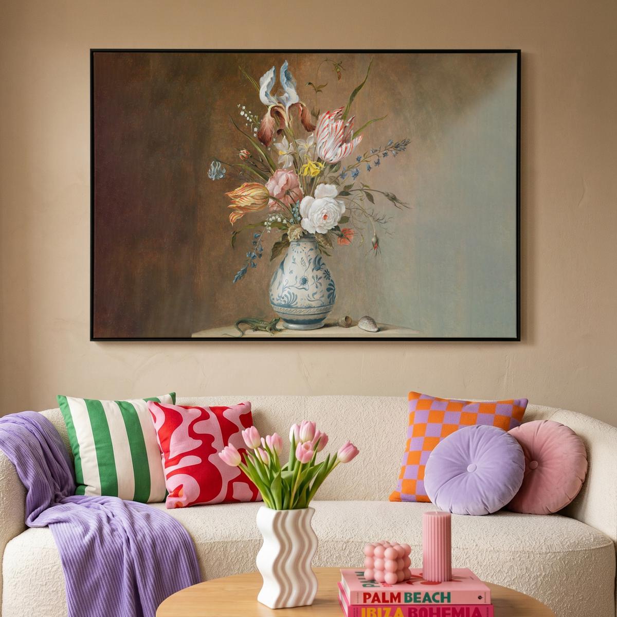 LEINWAND Bilder mit Rahmen - Alte Meister - Blumen - Balthasar van der Ast - 150x100 - Hellbraun, Textil (150/100cm) - MuchoWow