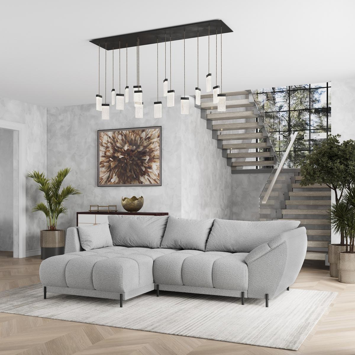 ECKSOFA VESTANO L-S Hellgrau Boucle-Stoff mit Schlaffunktion - Hellgrau, Holz (287/182cm) - MASSENO