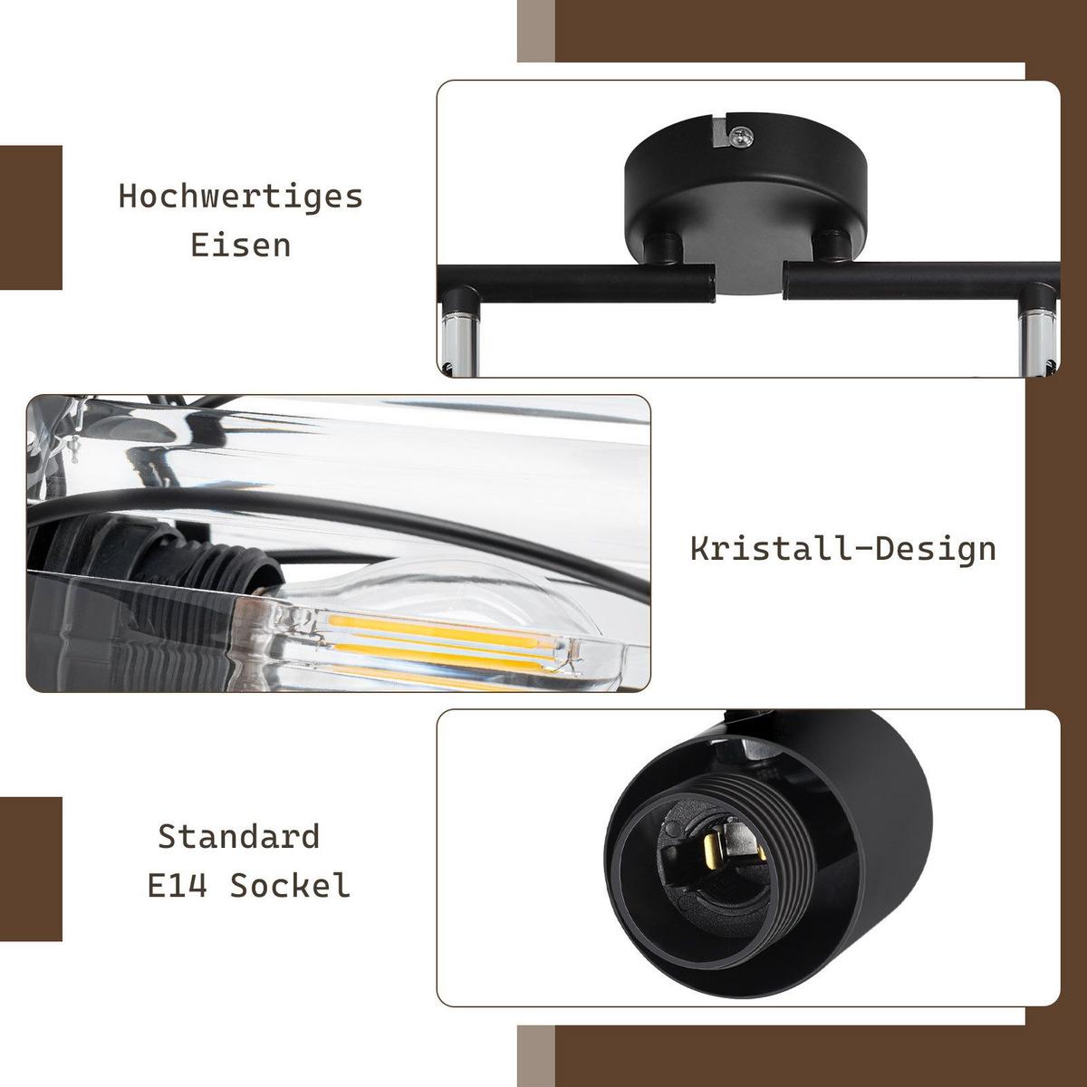 DECKENSTRAHLER Leopold 4-flammig 60/16/21cm - Schwarz, Metall (60/16/21cm) - Nettlife