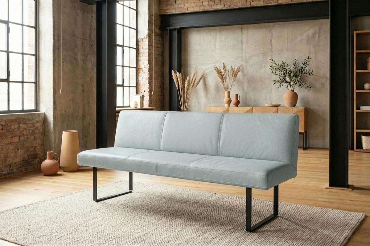 ESSZIMMERBANK ELEEN Hellblau Leder - Hellblau, Leder (223/85/69cm) - KAWOLA