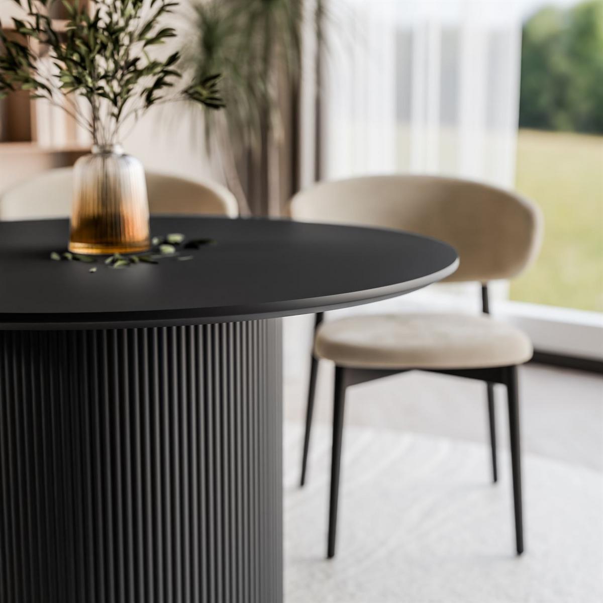 RUNDER Esstisch OVI mit geriffeltem Untergestell Schwarz - Schwarz, Holzwerkstoff (120/120/76cm) - Lookway