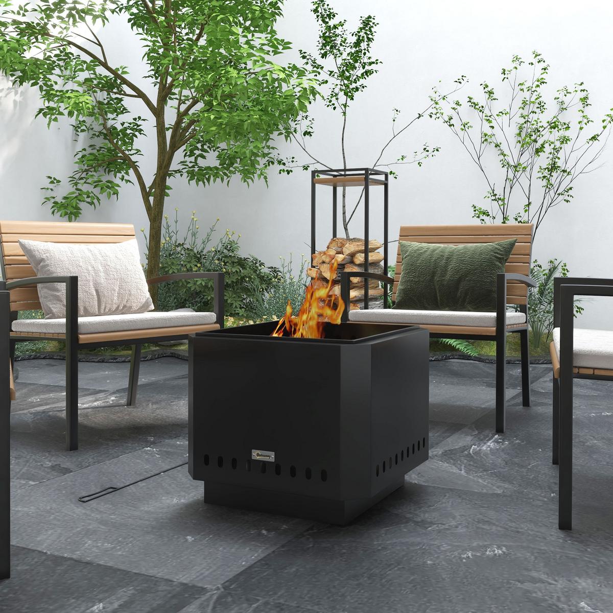 FEUERSCHALE, Metall, Schwarz - Schwarz, Metall (48/41/48cm) - Outsunny