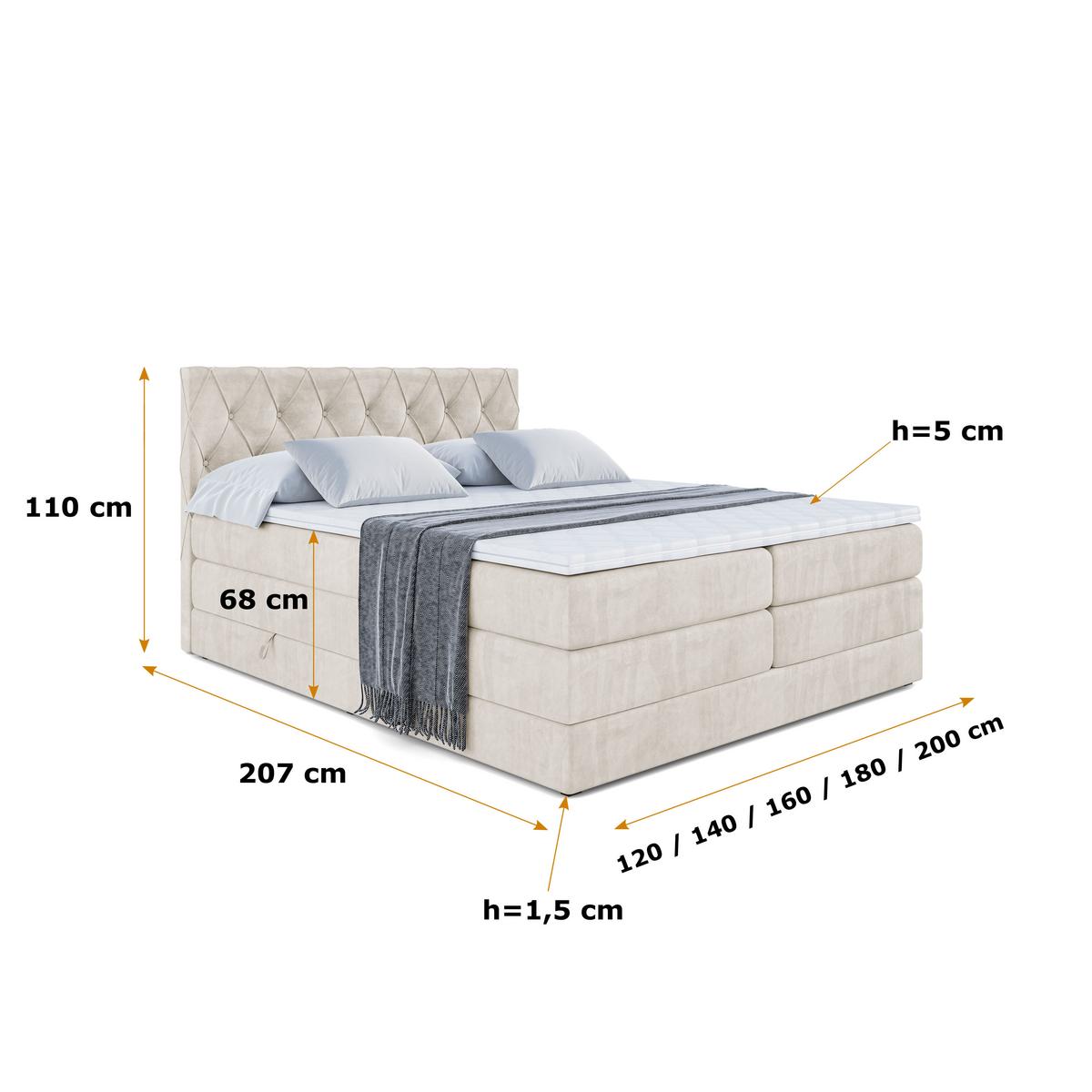 BOXSPRINGBETT AMAY-BZ KING - 120 x 200 - H3/H4 - Ecru - Ecru, Holzwerkstoff (120/200cm) - ALTDECOR