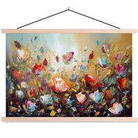 POSTER MIT MAGNETLEISTEN Blumen - Kunst - Natur - Ölgemälde Magnetleiste 120x80 cm - Multicolor, Textil (120/80/0.15cm) - MuchoWow