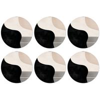 GLASUNTERSETZER Abstrakt - Japandi - Beige - Modern Tischuntersetzer 10x10 cm - Schwarz, Naturmaterialien (10/0.2cm) - MuchoWow
