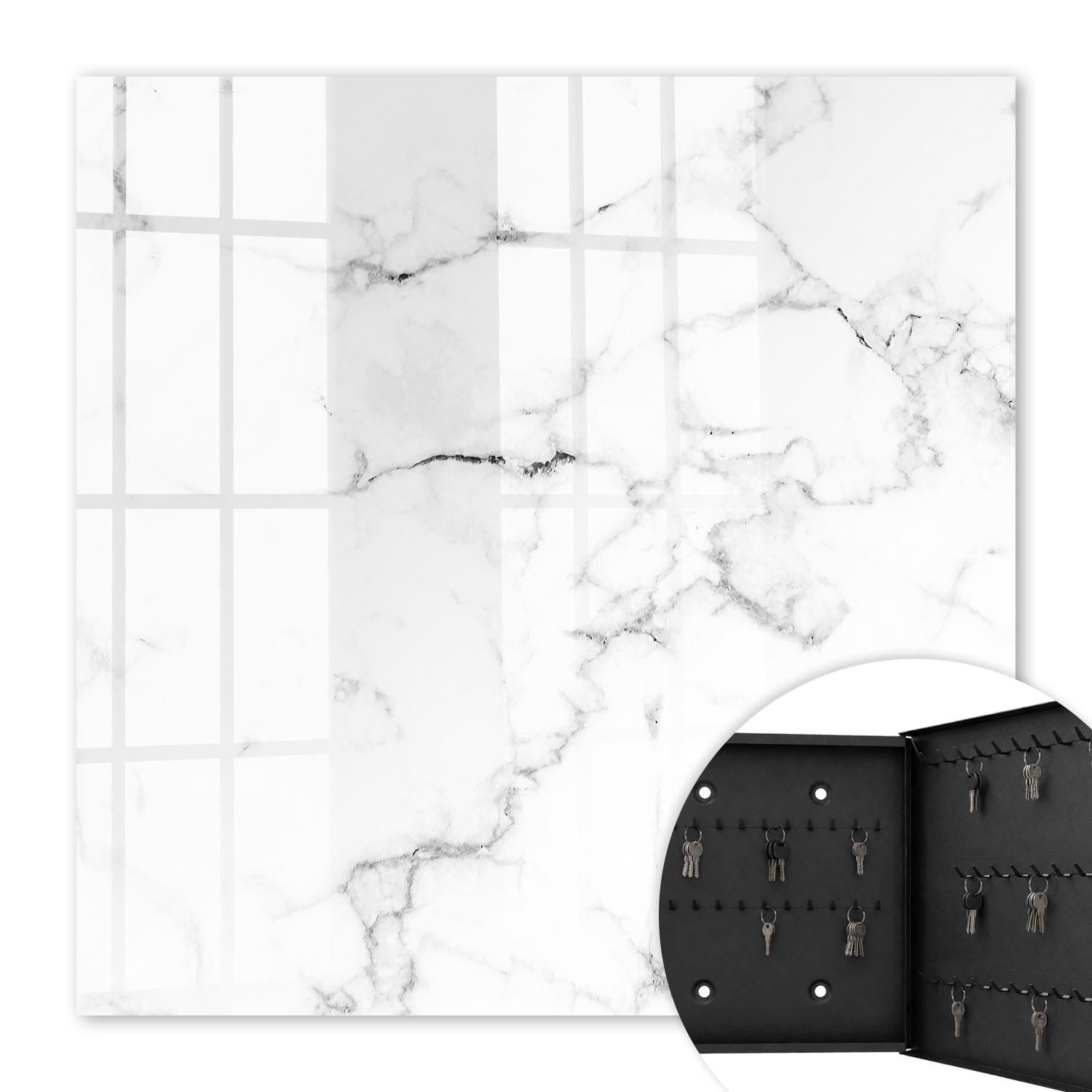 SCHLÜSSELBOX Schwarz 30x30 cm- Türöffnung nach rechts - Marmormuster - Weiß, Metall (30/30/5cm) - TULUP