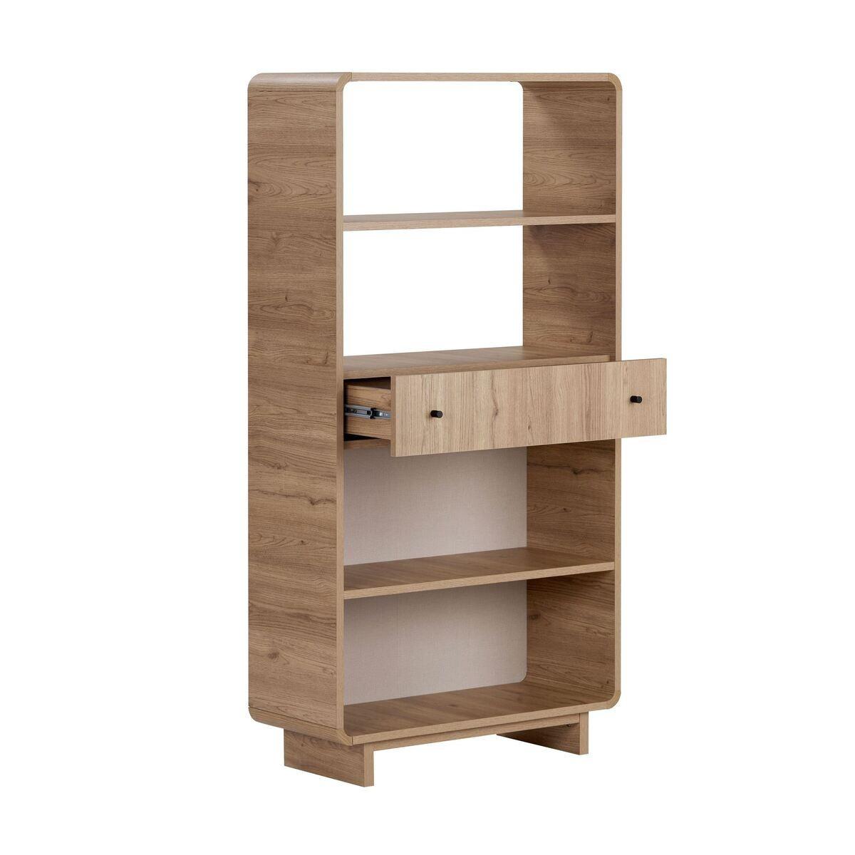 REGAL 1 Schublade, 4 offenen Fächern mit abgerundeten Kanten 34/154/78 cm - Eichefarben, Holzwerkstoff (34/154/29cm) - Calicosy
