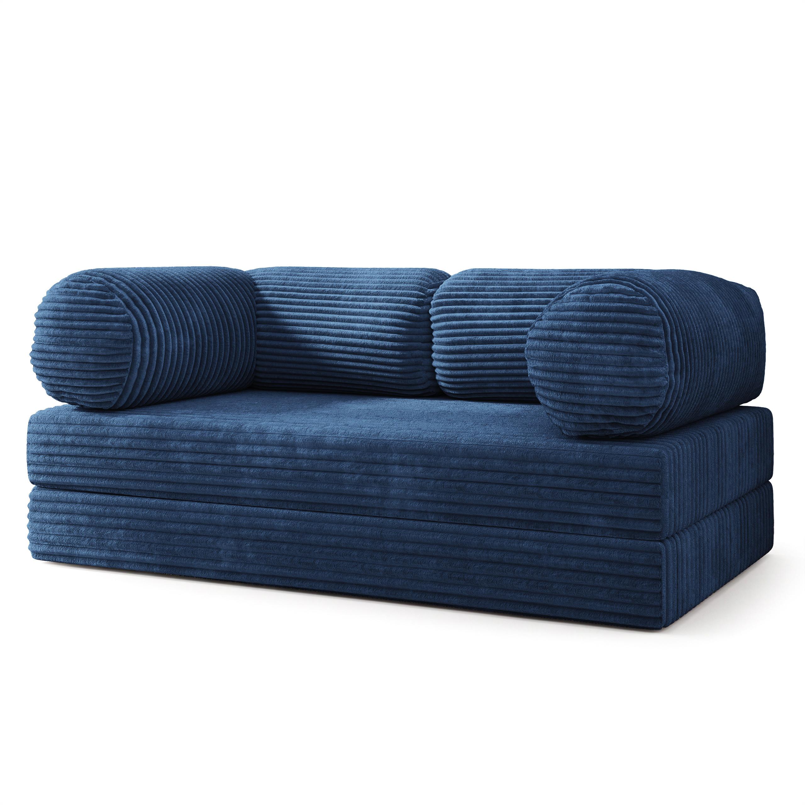 BETTSOFA ALVIO aus Schaumstoff Kordstoff Blau Schlaffunktion - Blau, Textil (170/68/80cm) - MASSENO