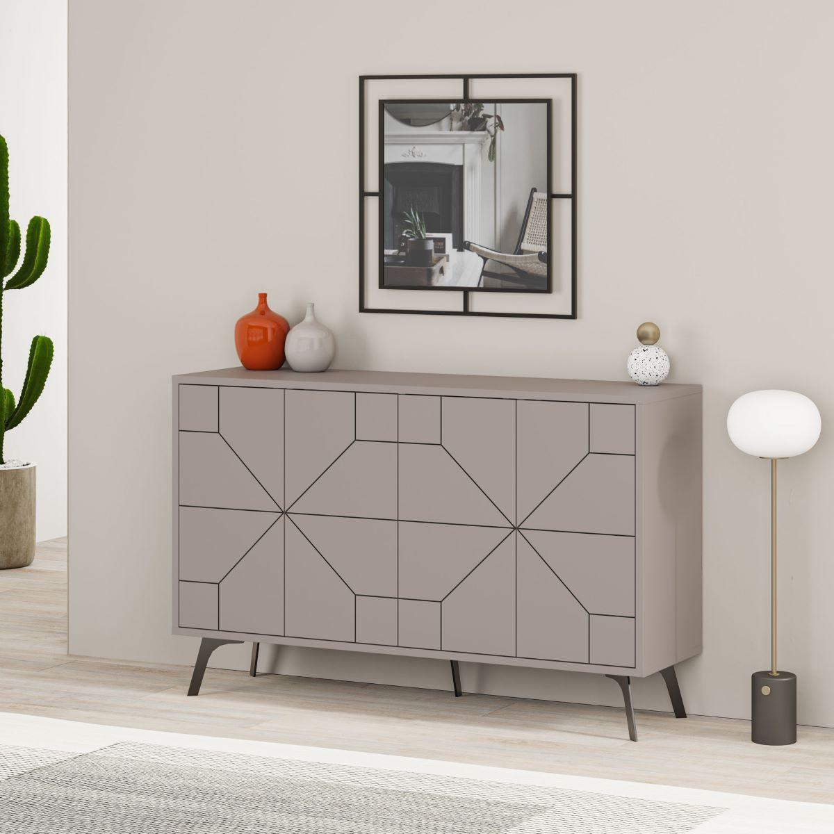SIDEBOARD mit 4 Türen und dekorierten Türen L123 cm - Dune - Taupe, Holzwerkstoff (35/62.4/16cm) - Calicosy