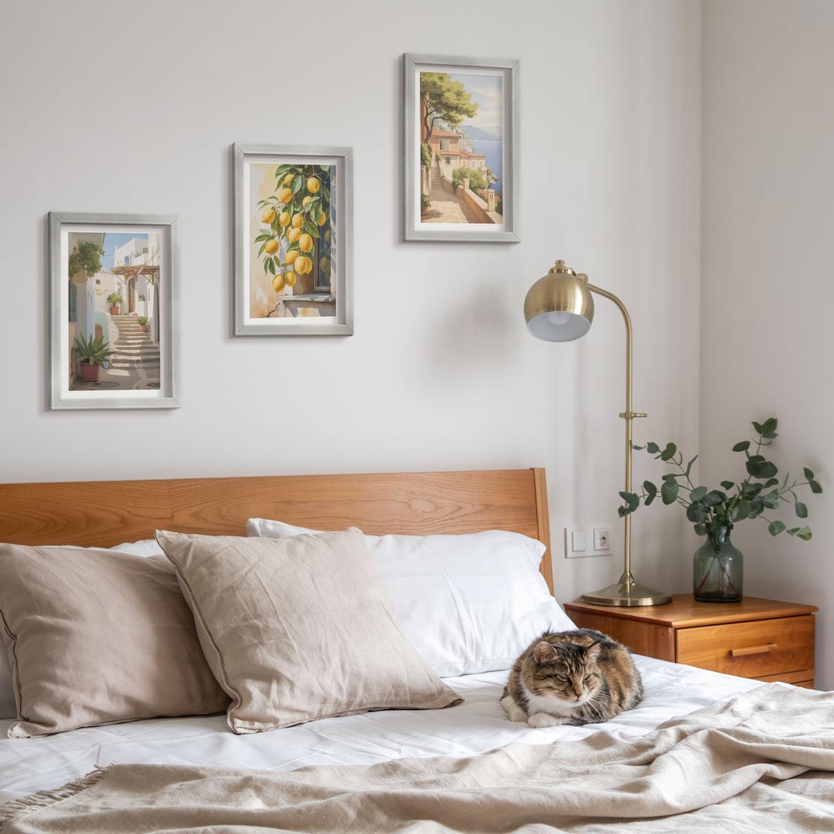 BILDER SET 3er Set - 20x30 cm Silberner Rahmen - Lemon Streets Meerblick - Silberfarben, Kunststoff (20/30cm) - TULUP