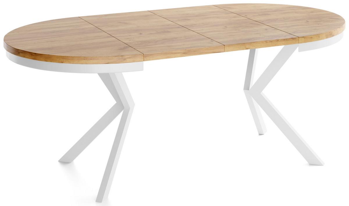 ESSTISCH Cloud runder ausziehbarer, Craft Eiche 90-170/90/76 cm - Eiche Wotan/Weiß, Holzwerkstoff/Metall (90/170/76cm) - WFL GROUP